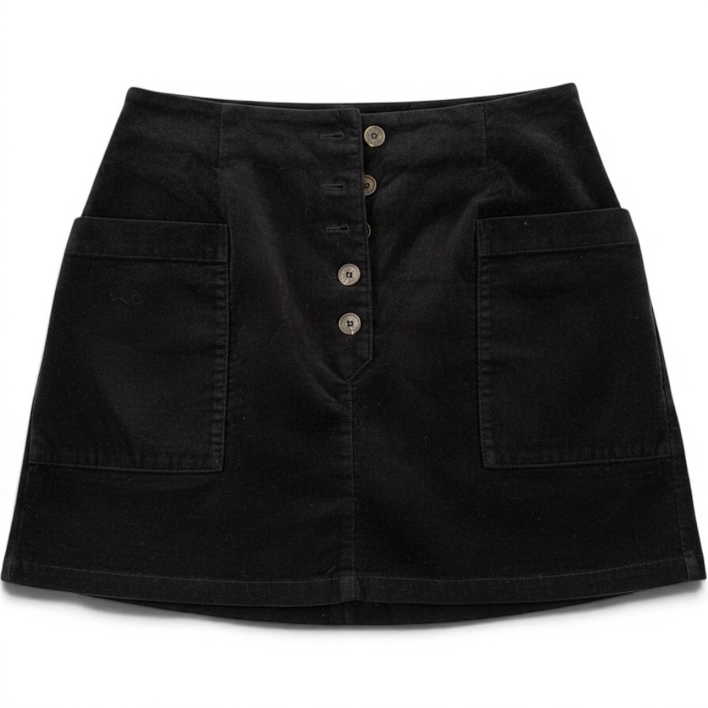 Forever 21 Womens Black Corduroy Button Front Mini Skirt High Waist Size L